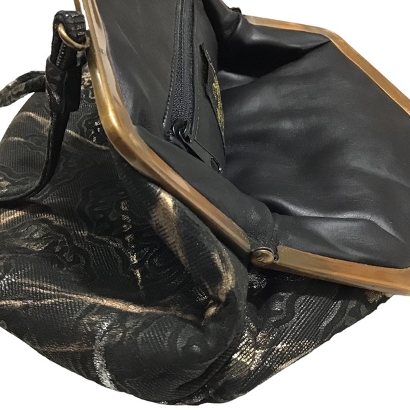 Fancy Nancy Handbag Patterned Fabric Scrolled Decorative Metal Purse - Picture 4 of 13